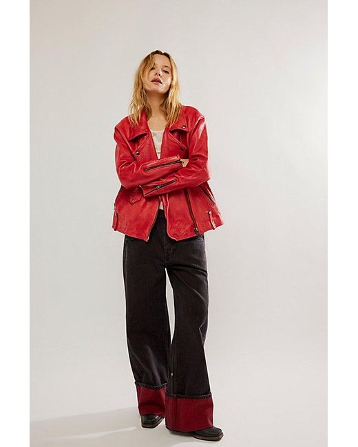 Free People Red We The Free Jealousy Leather Moto Jacket