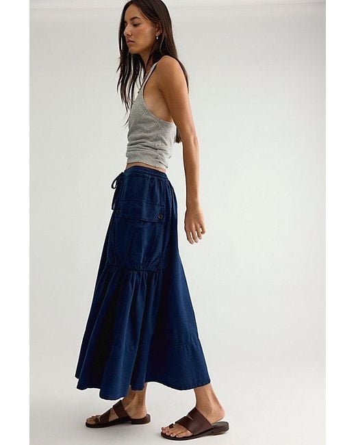 Free People Blue We The Free Trailblazer Cargo Midi Skirt