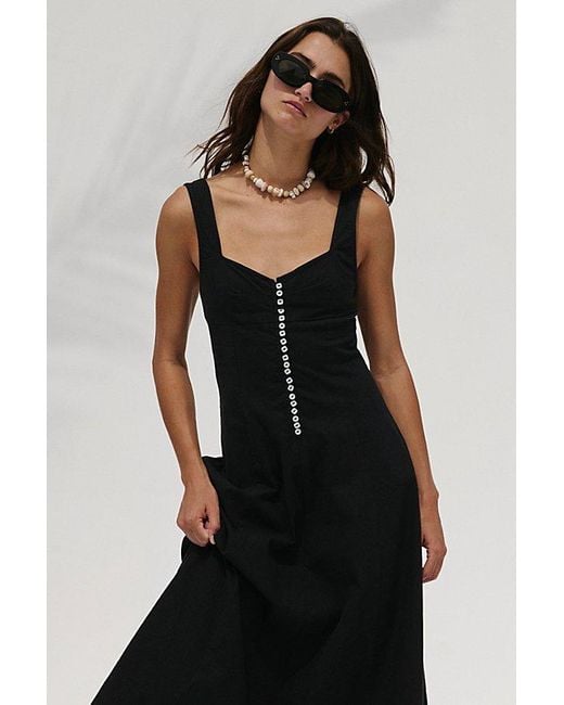 free-est Black Holland Stretch Linen Midi Dress By