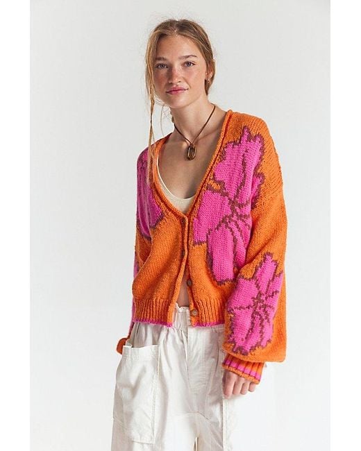 Free People Red Sunny Patterned Cardi