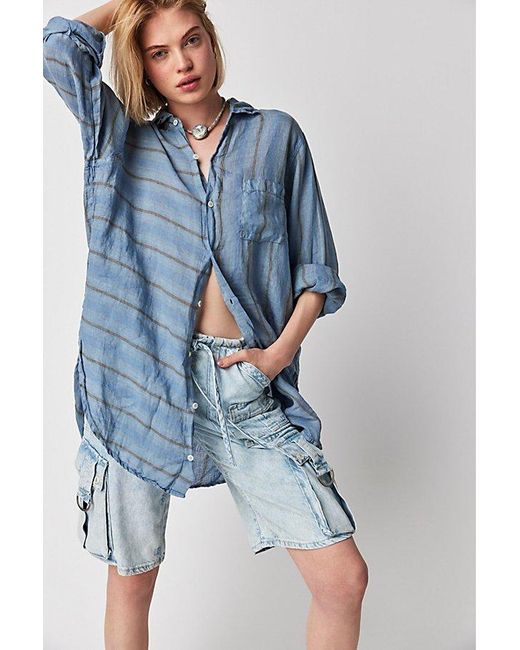 Free People Blue Reina Cargo Shorts At Free People In Bleached Indigo, Size: Xs