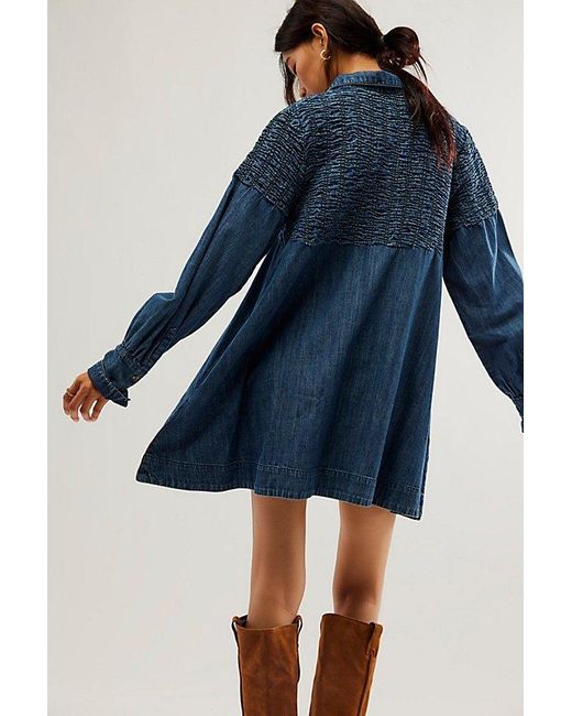 Free People Blue Denim Find Me Now Mini Dress At In Deep Sea, Size: Xs