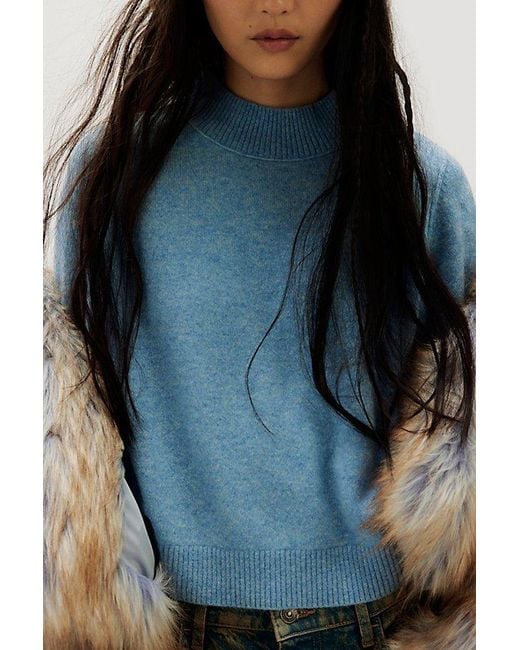 Free People Blue Solid Twilight Cashmere Turtleneck Sweater