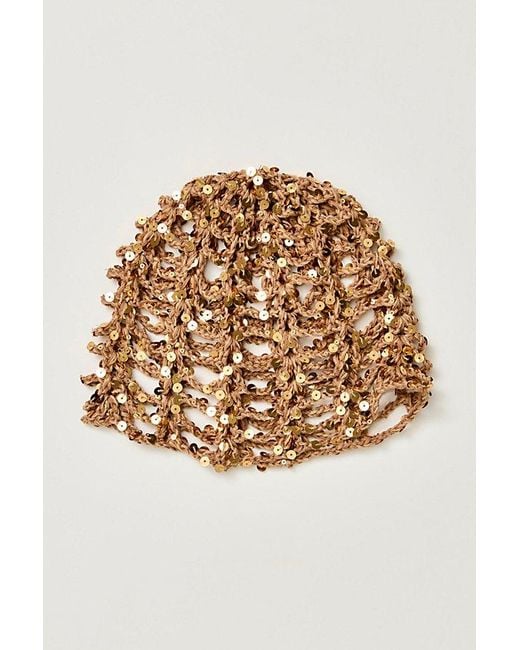 Free People Black Mila Sequin Disco Crochet Skull Cap