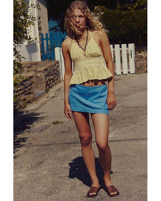 Free People Blue My Little Micro Mini Cotton-Linen Skort