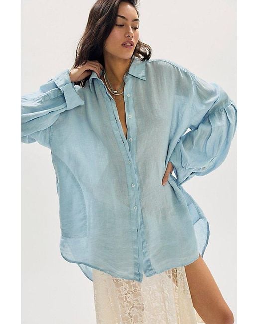 Free People Gray Selene Button Down Linen Shirt