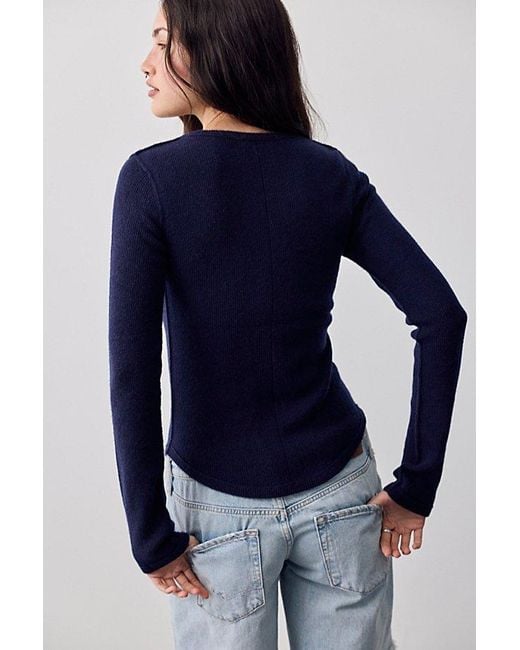 Free People Blue Hudson Solid Cashmere Henley