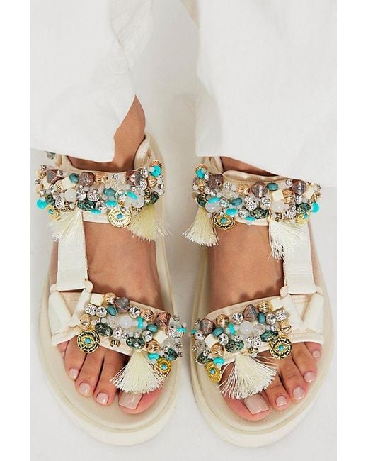 Nan-Ku Couture Natural Kaleidoscope Embellished Sport Sandals By