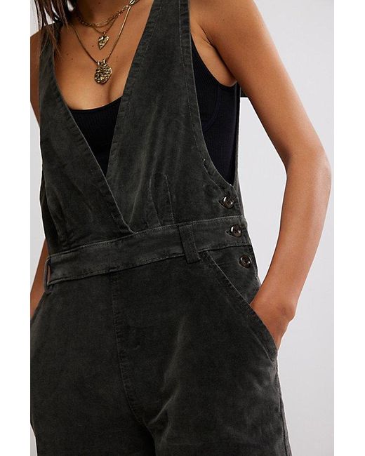 Free People Black Mara Cord Overalls