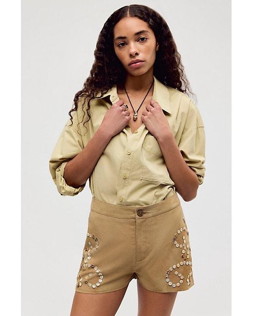 Nigel Preston Natural Embellished Suede Shorts