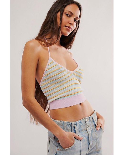 Free People White Out And About Striped Halter Top