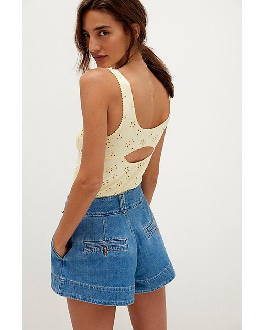 Free People Blue Marina Denim Trouser Shorts