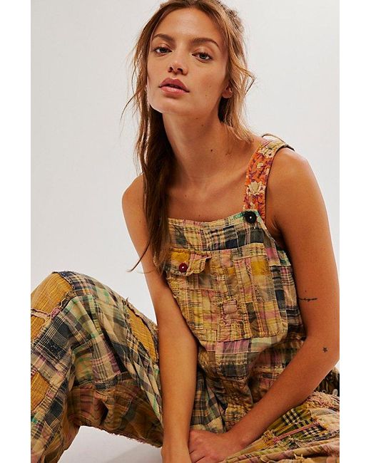 Magnolia Pearl Brown Madras Overalls At Free People