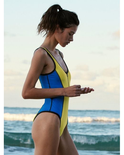 Free People It's Now Cool The Zip Up Surf One-piece in Blue