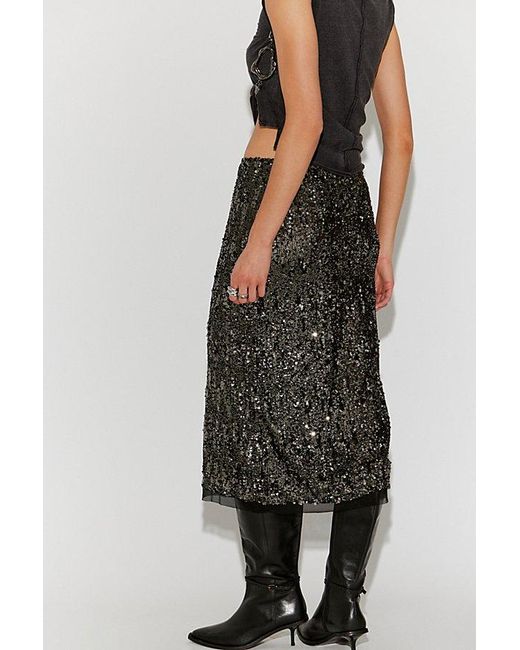 Intimately By Free People Party Trick Sequin Midi Slip Skirt in Black | Lyst