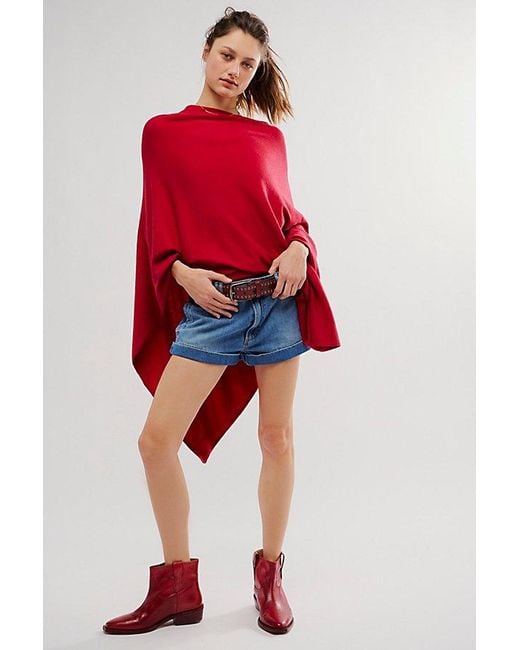 Free People Red Simply Triangle Poncho Jacket