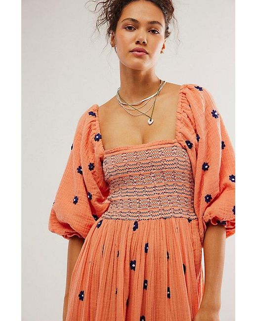 Free People Orange Dahlia Embroidered Maxi Dress