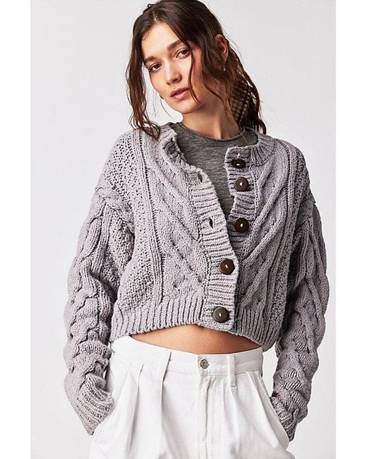 Free People Gray Bonfire Cardi At In Stone, Size: Xs