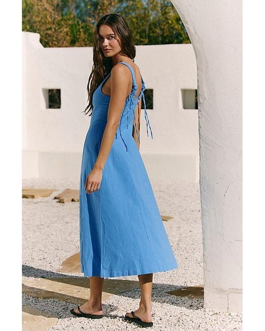Free People Holland Stretch Linen Midi Dress in Blue | Lyst
