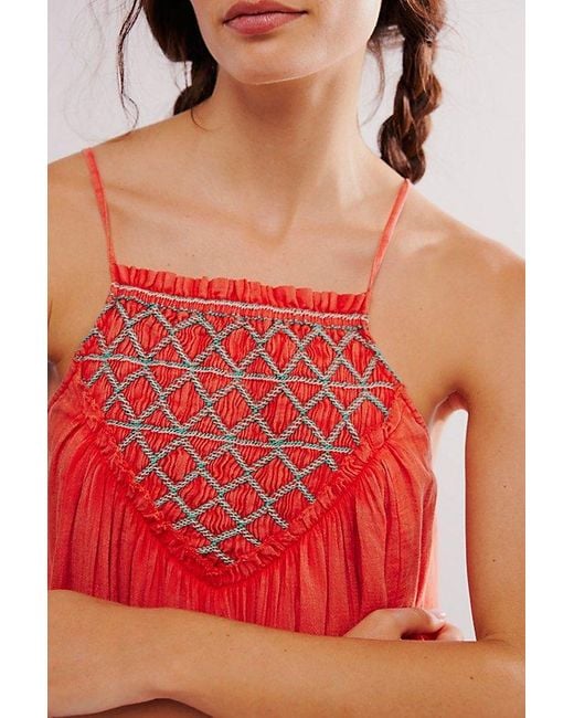 Free People Red Crystal Cove Smocked Mini Dress