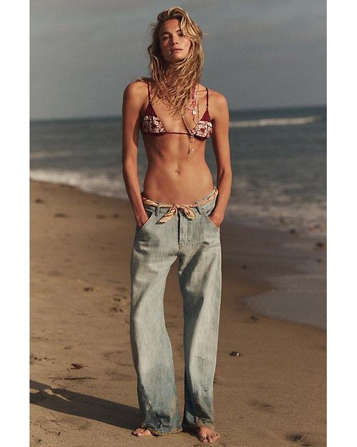 Free People Blue Highland Low-Rise Twisted Bowed Jeans