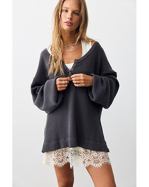 Free People Black We The Free Montreal Oversized Thermal Henley