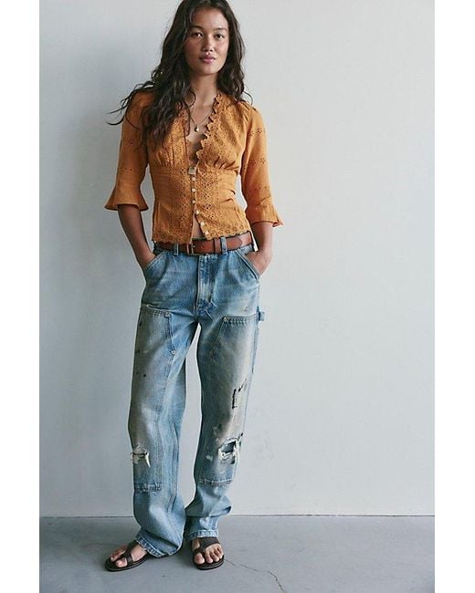 Free People Blue Salone Eyelet Top