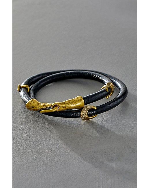 Alkemie Gray Crescent Moon Leather Wrap Bracelet At Free People In Black Gold