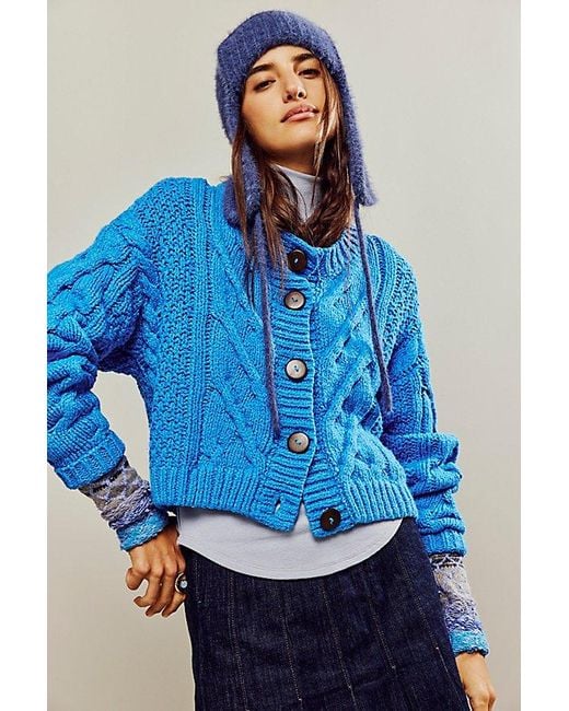 Free People Blue Bonfire Cardi At In Super Sonic, Size: Xs