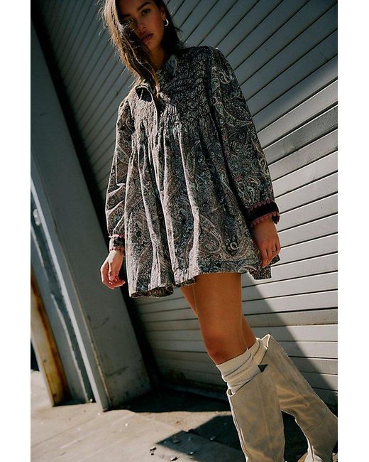 Free People Lucille Corduroy Mini Dress in Gray | Lyst