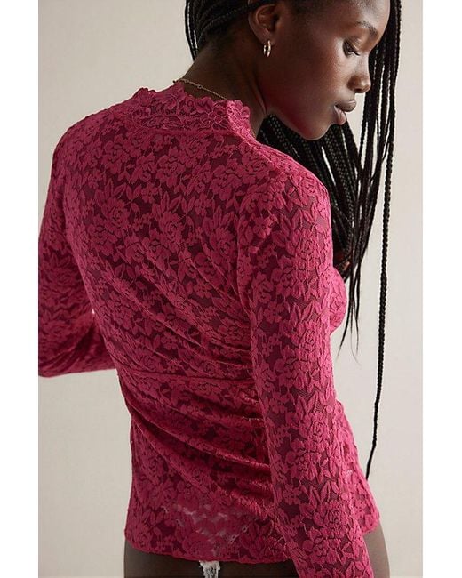 Intimately By Free People Red All Day Lace Long Sleeve By