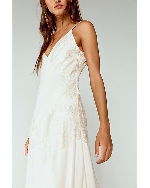 Nigel Preston White Patch Lace Chiffon Maxi Dress