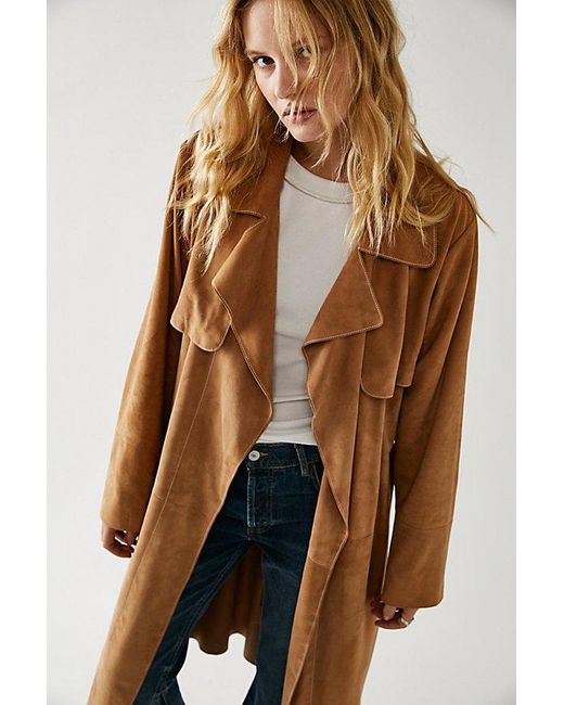 Free People Brown Suki Suede Trench Coat