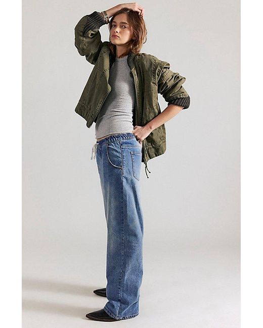 One Teaspoon Blue Roadhouse Wide-Leg Drawstring Jeans