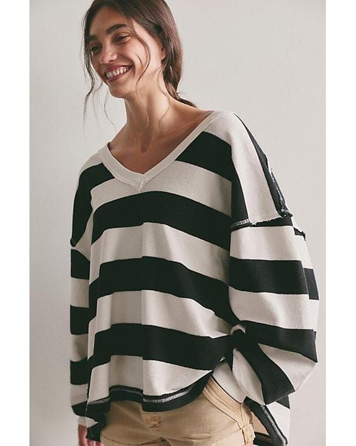 Free People Multicolor We The Free Venice V-Neck Striped Sweatshirt