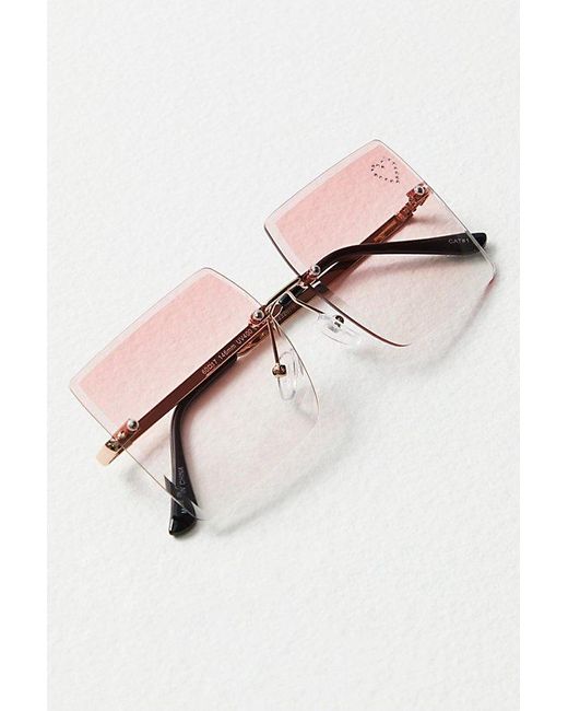 Free People Brown Lizzie Rimless Embellished Sunglasses At In Pink