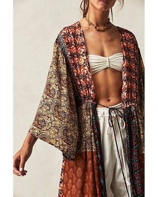 Free People Brown Bombay Mixed Print Kimono At In Sand Combo