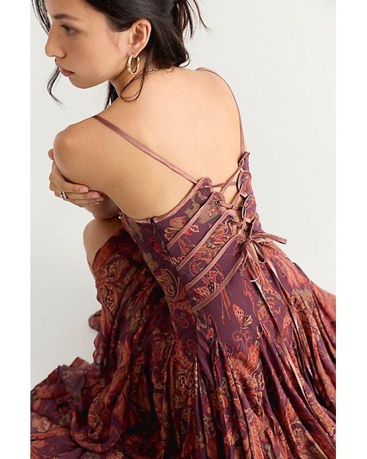 Free People Red Lane Paisley Slip Maxi Dress