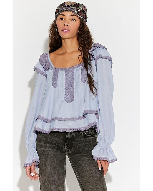 Free People Blue Francie Silky Blouse