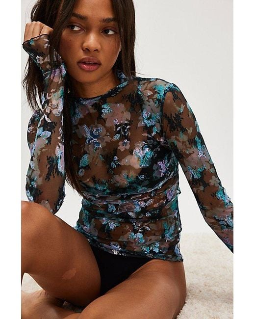 Intimately By Free People Black Lady Lux Printed Layering Top