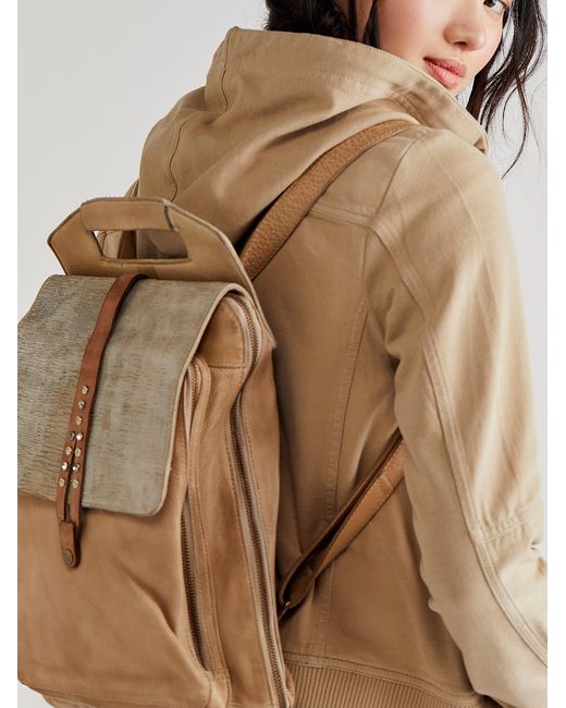 Free People Leather Brando Distressed Backpack in Dusty Beige (Natural