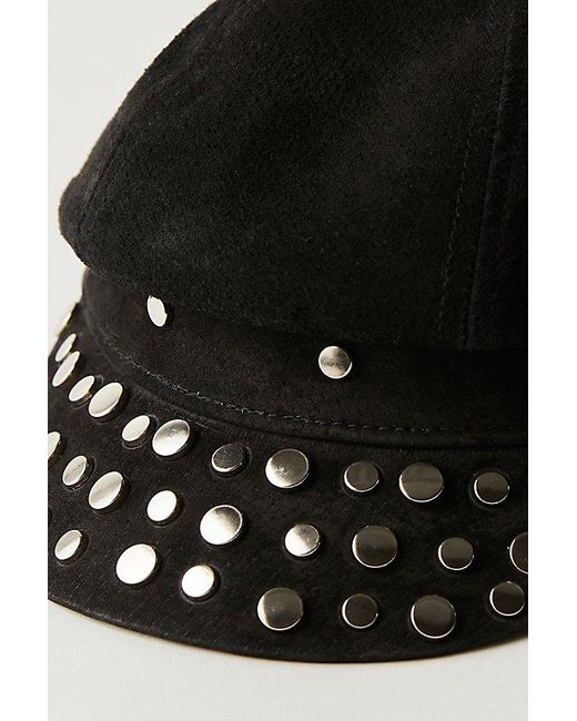 NWT Free People Studded Avery Leather Hat Understated Leather Studded Avery Leather Hat in black suede  main image 3