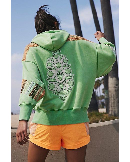 Free People Green Sprint To The Finish Geo Logo Hoodie