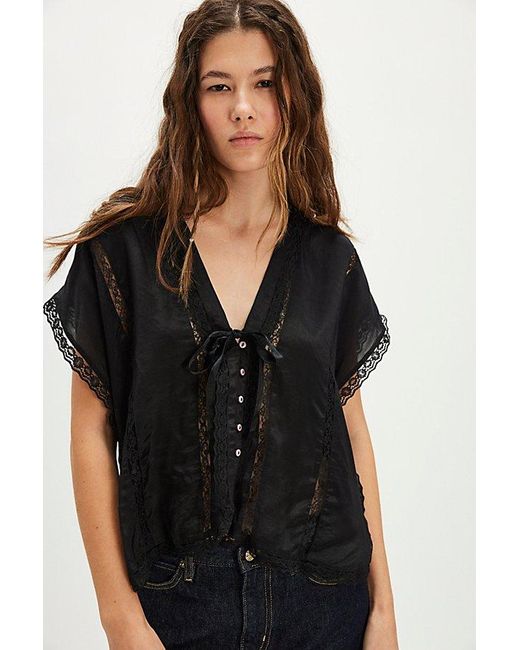 Free People Black Marigold Shine Lace Top