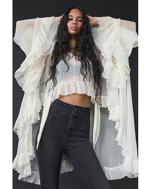 Free People Natural Full Sleeve Frill Top