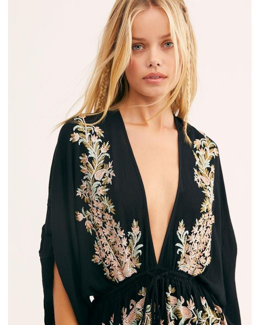 free people pretty pineapple embroidered dress Kimono Mini Dress Embroidered 