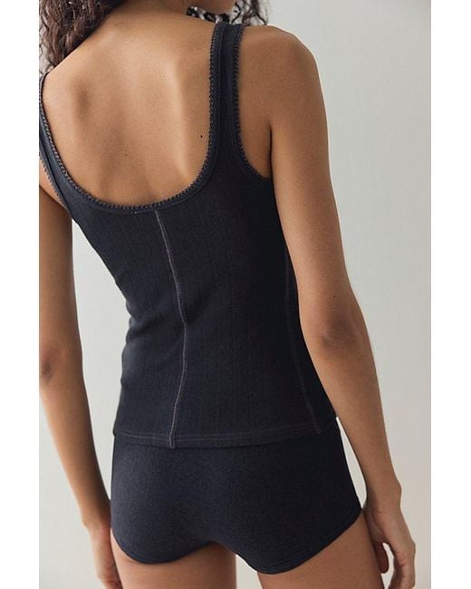 Intimately By Free People Black End Game Pointelle Tank Top