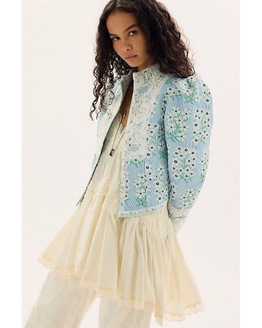 Anna Sui Blue Victorian Brocade Jacket