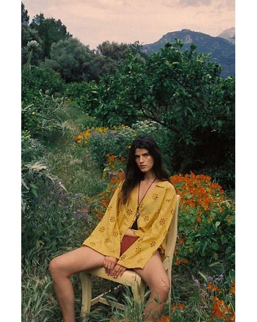 Matthew Williamson x Free People Green Mesquida Broderie Anglais Button Down