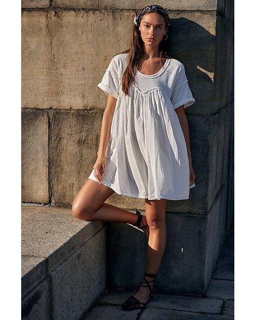 Free People Gray Catalina Mini Dress At In Ivory, Size: Small